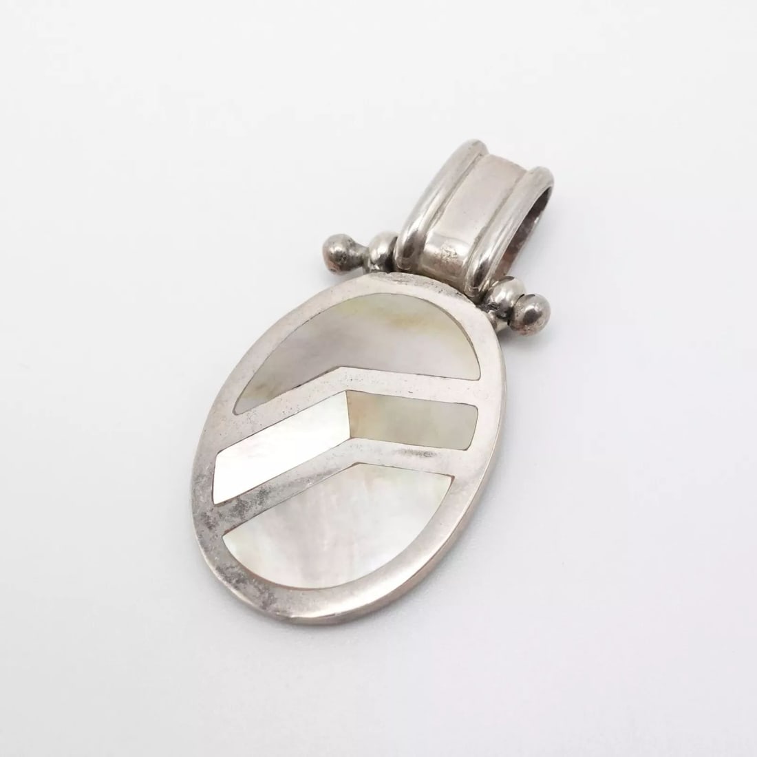 OP SILVER 950 MOTHER OF PEARL GEMSTONE INLAY OVAL PENDANT - 2" (1 of 2)