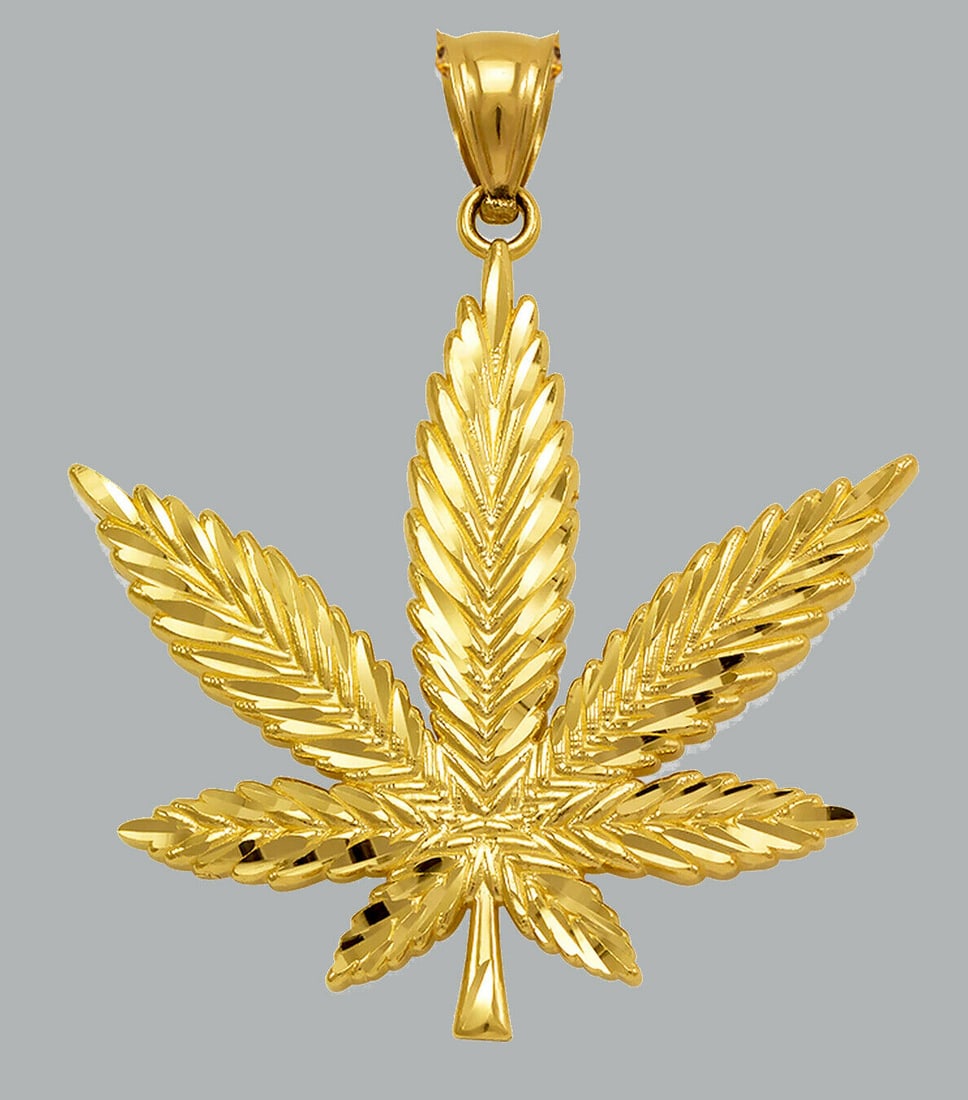 NEW 14K YELLOW GOLD PENDANT / CHARM MARIJUANA LEAF (1 of 2)