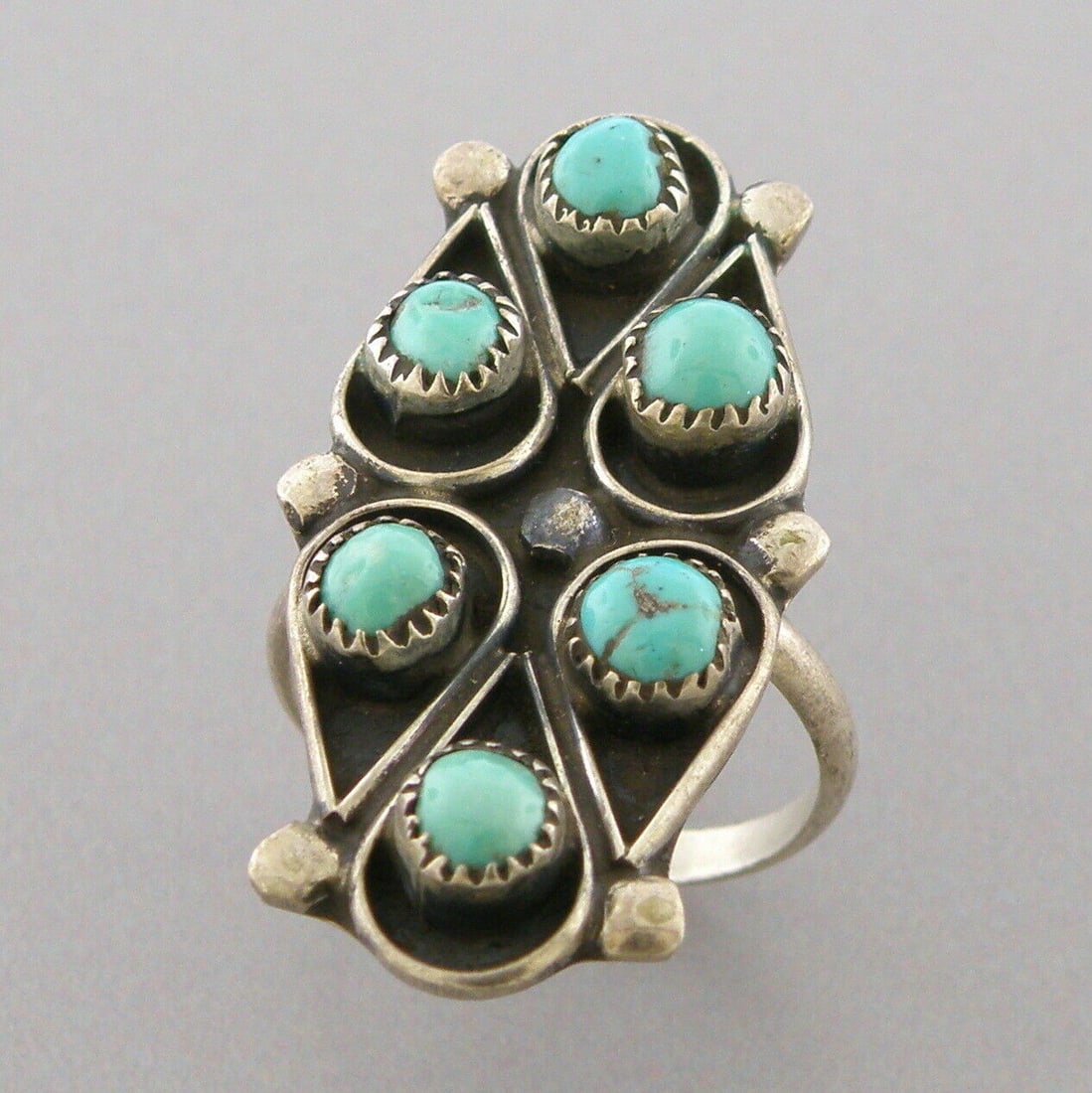 VINTAGE NAVAJO STERLING SILVER SNAKE EYES TURQUOISE RING SIZE 6 (1 of 2)