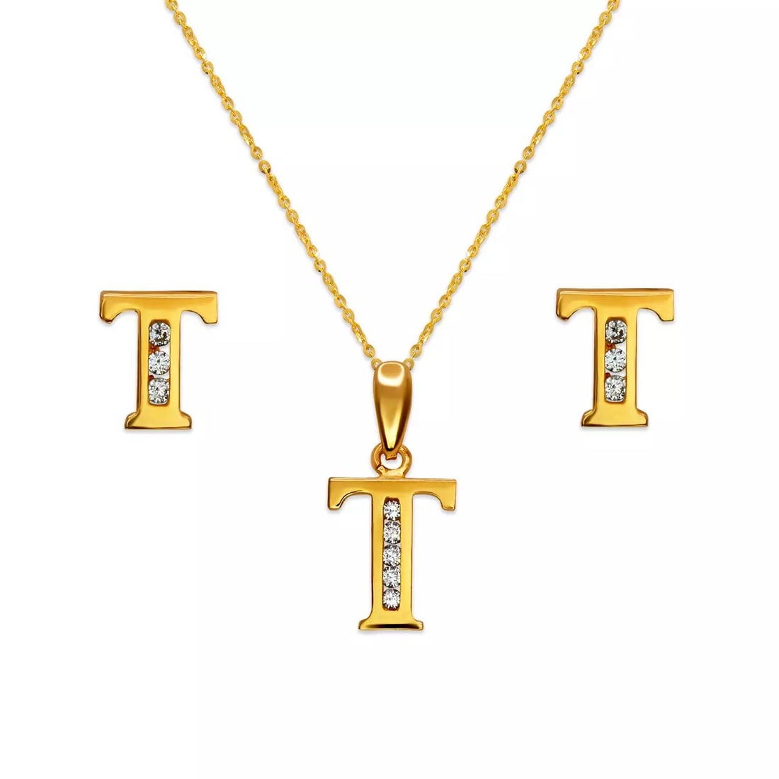 NEW 14K YELLOW GOLD INITIAL " T " COLLECTION SET PENDANT AND EARRINGS (1 of 2)