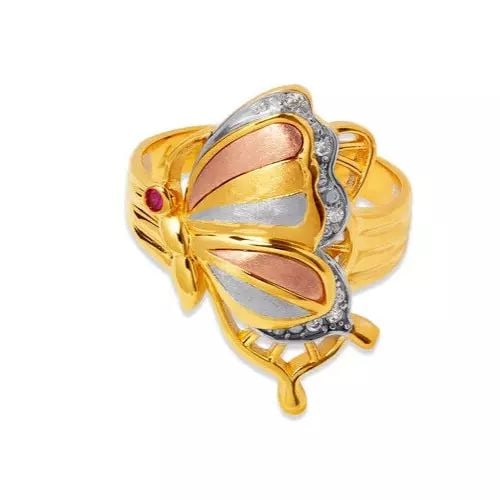 NEW 14K TRI COLOR GOLD LADIES BUTTERFLY CZ RING (1 of 2)