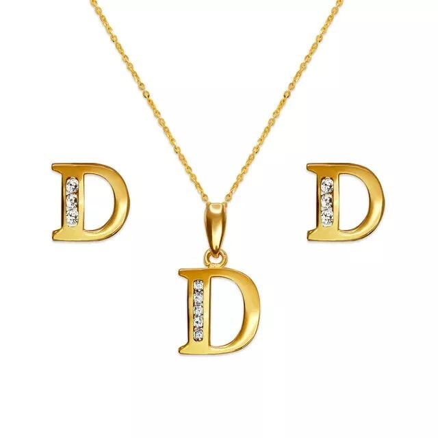 NEW 14K YELLOW GOLD INITIAL "D" COLLECTION SET PENDANT AND EARRINGS (1 of 2)