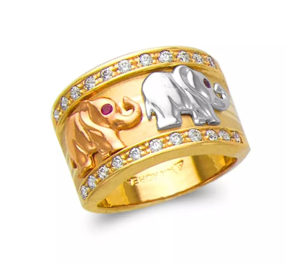 NEW 14K TRI COLOR GOLD LADIES ELEPHANT CZ RING (1 of 2)