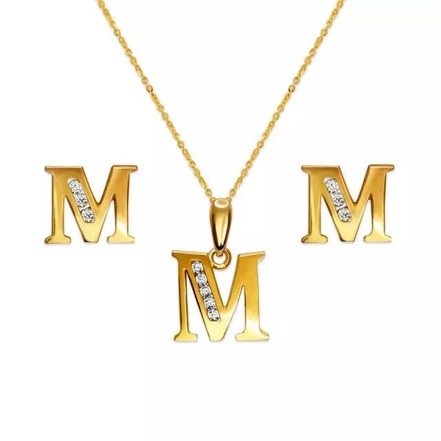 NEW 14K YELLOW GOLD INITIAL " M " COLLECTION SET PENDANT AND EARRINGS (1 of 2)