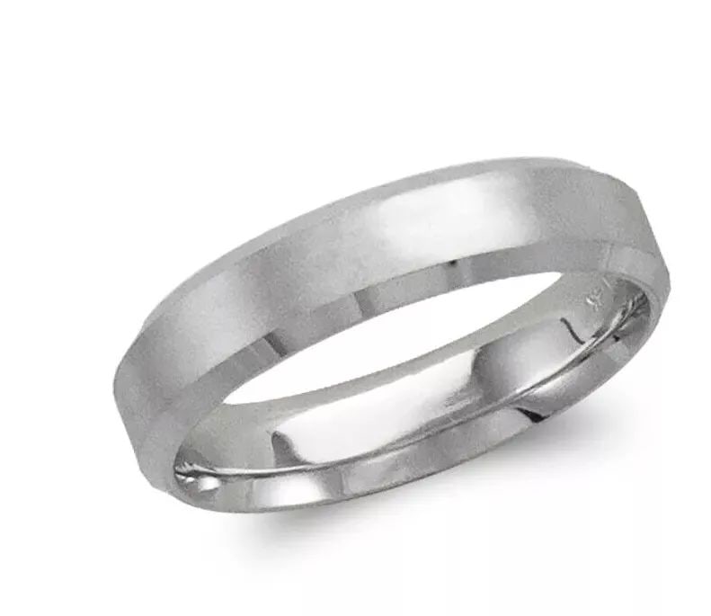 NEW 14K WHITE GOLD BEVEKED WEDDING BAND 5mm COMFORT FIT ALL SIZES (1 of 2)