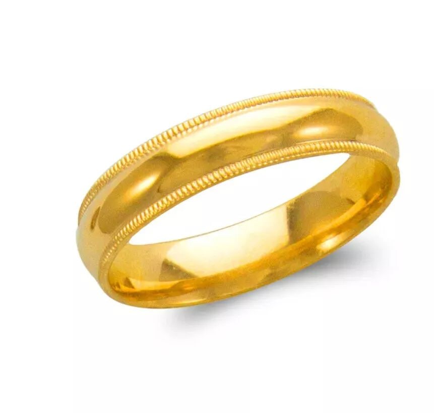 NEW 14K YELLOW GOLD MILLIGRAIN WEDDING BAND 5mm COMFORT FIT ALL SIZES (1 of 2)