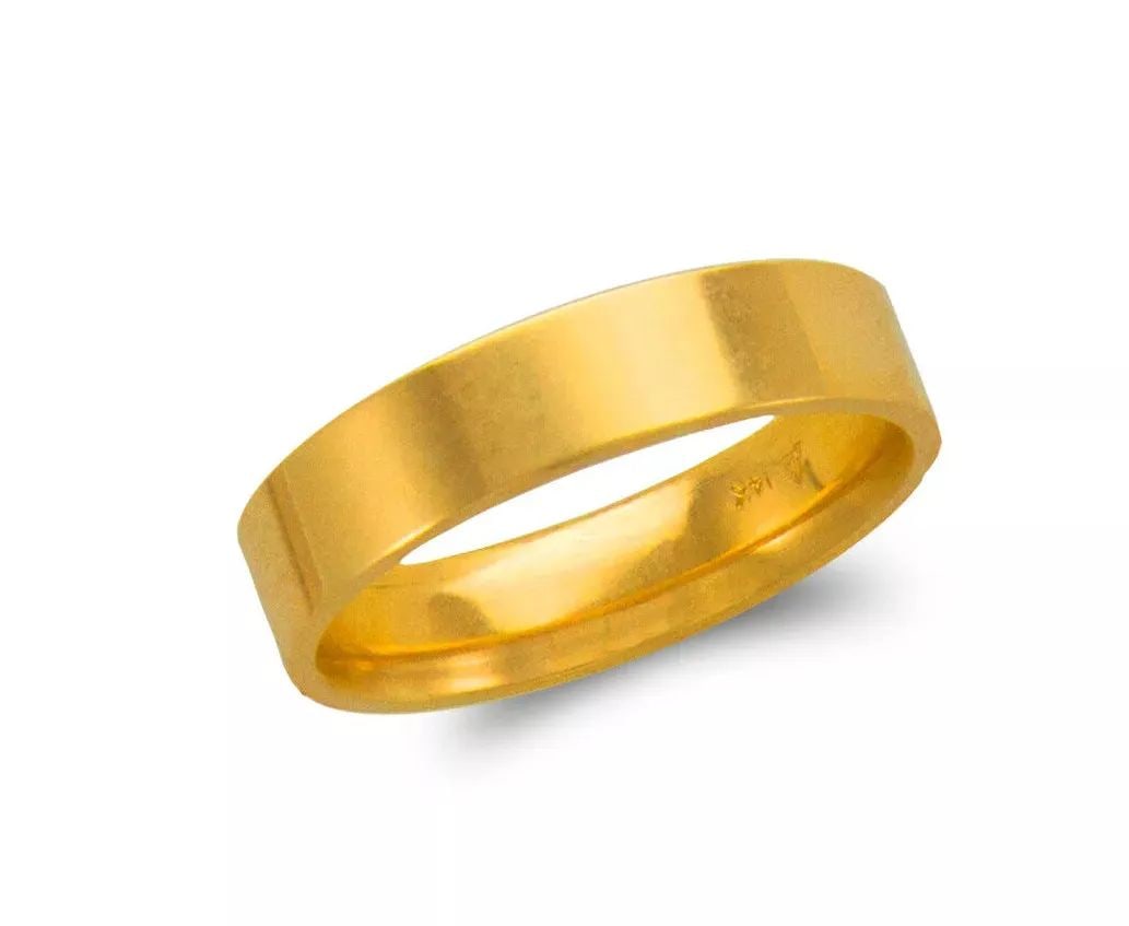 NEW 14K YELLOW GOLD FLAT WEDDING BAND 5mm COMFORT FIT ALL SIZES (1 of 2)