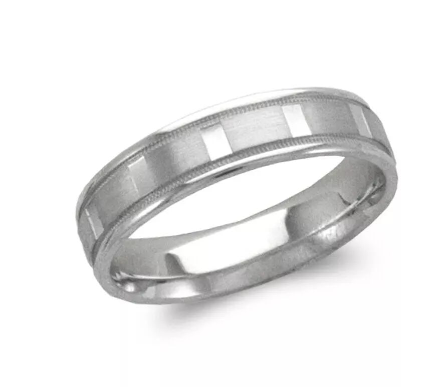NEW 14K WHITE GOLD FLAT WEDDING BAND 5mm COMFORT FIT ALL SIZES (1 of 2)