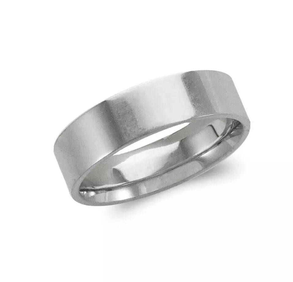 NEW 14K WHITE GOLD FLAT WEDDING BAND 6mm COMFORT FIT ALL SIZES (1 of 2)