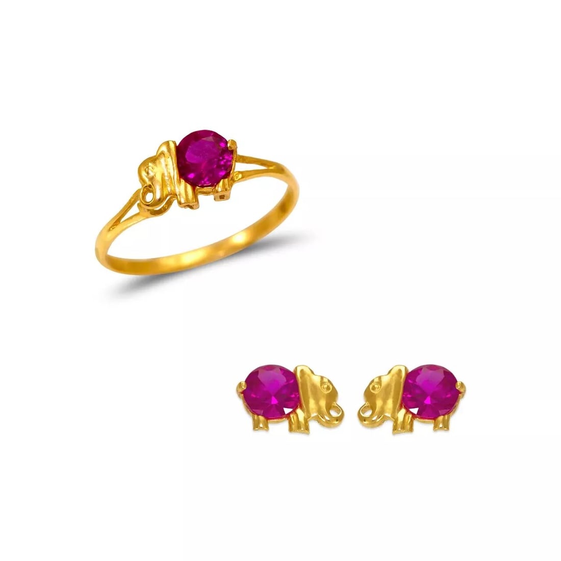 NEW 14K YELLOW GOLD KIDS ELEPHANT RING AND EARRINGS CZ SET (1 of 2)