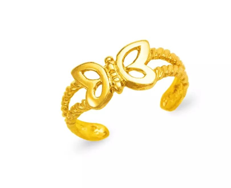 NEW 14K YELLOW GOLD BUTTERFLY KNUCKLE / TOE RING (1 of 2)
