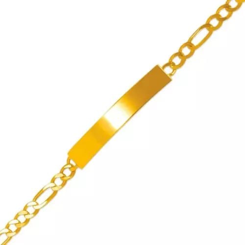 NEW 14K YELLOW GOLD KIDS FIGARO SHINY ID BRACELET 14K Yellow Gold Approx. 5mm ID, 3.5mm Bracelet (1 of 2)