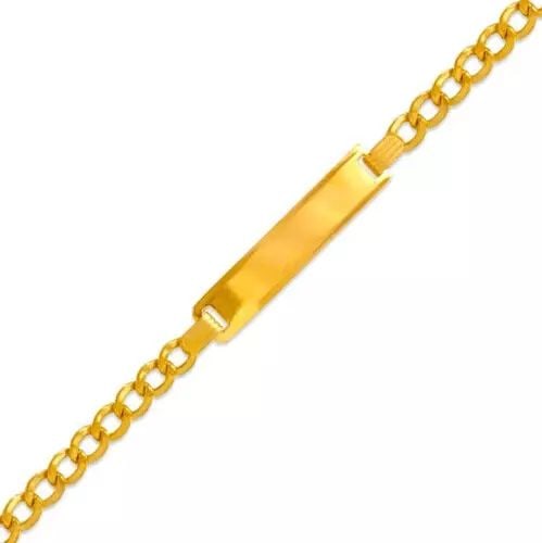 NEW 14K YELLOW GOLD KIDS HELLOW CURB ID BRACELET 14K Yellow Gold 080 Gauge Hollow Lobster Lock (1 of 2)