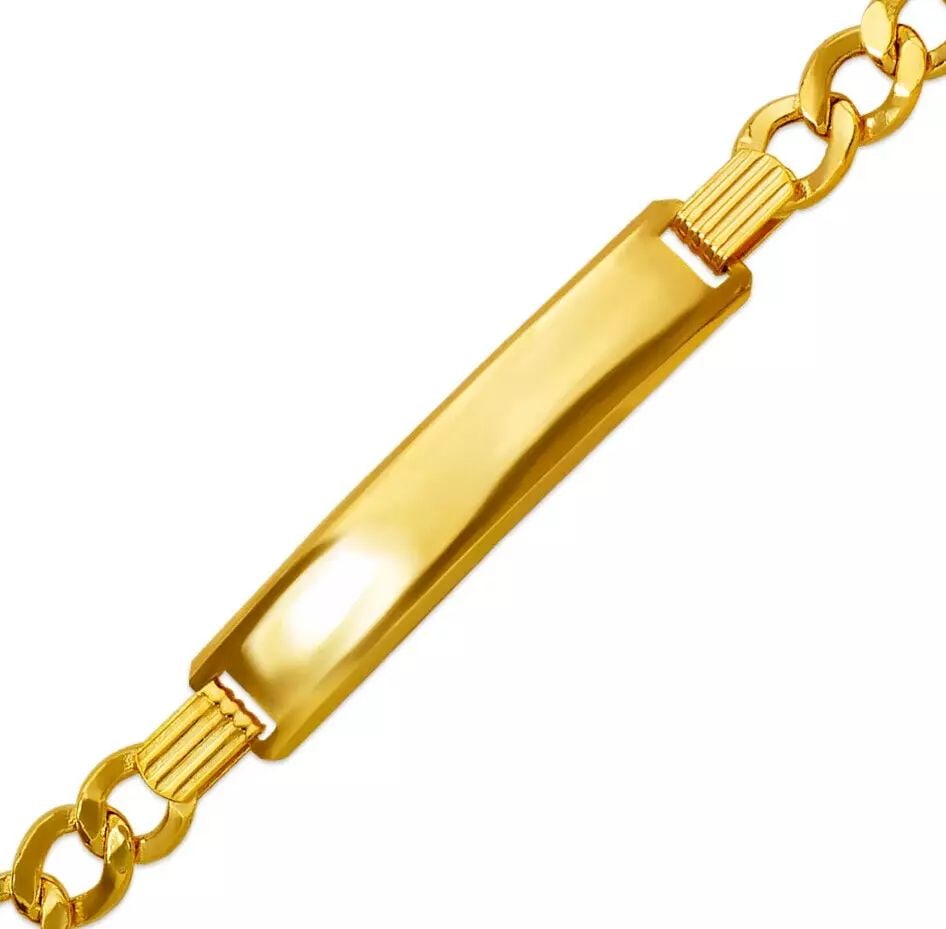 NEW 14K YELLOW GOLD HOLLOW CURB ID BRACELET 14K Yellow Gold Approx. 150 Gauge (8.0mm ID, 6.0mm (1 of 2)