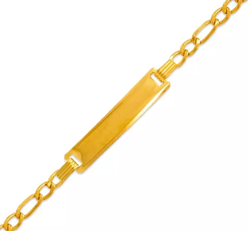 NEW 14K YELLOW GOLD KIDS HOLLOW FIGARO ID BRACELET 14K Yellow Gold 080 Gauge High Polished Hollow (1 of 2)