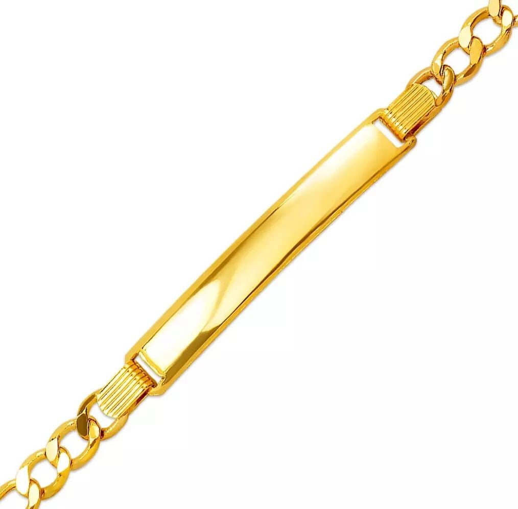 NEW 14K YELLOW GOLD HOLLOW FIGARO ID BRACELET 14K Yellow Gold 120 Gauge High Polished Hollow Lobster (1 of 2)