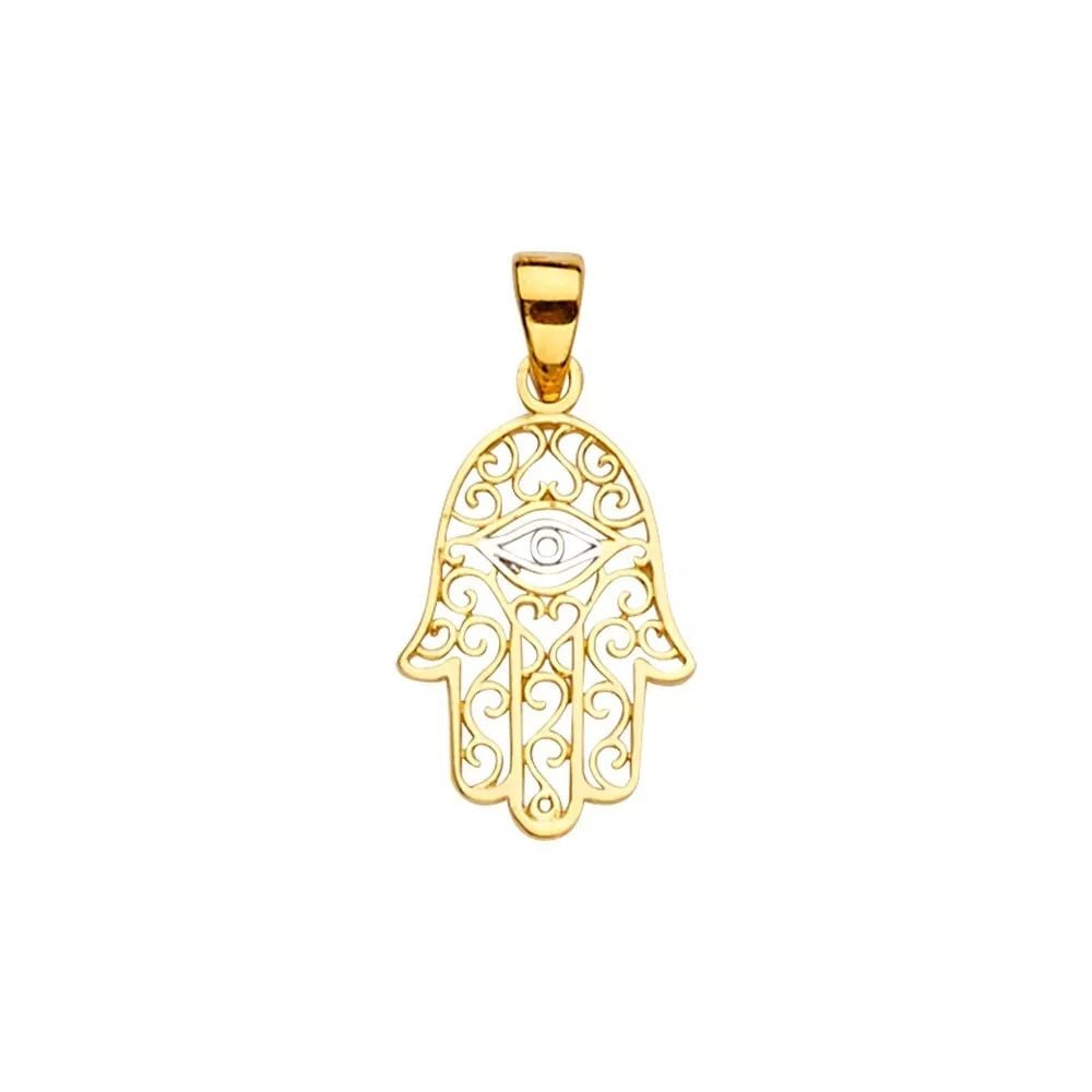 NEW 14K TWO TONE GOLD HAMSA PENDANT 14K TWO TONE GOLD NEW HAMSA PENDANT WEIGHT: 0.8 (1 of 2)