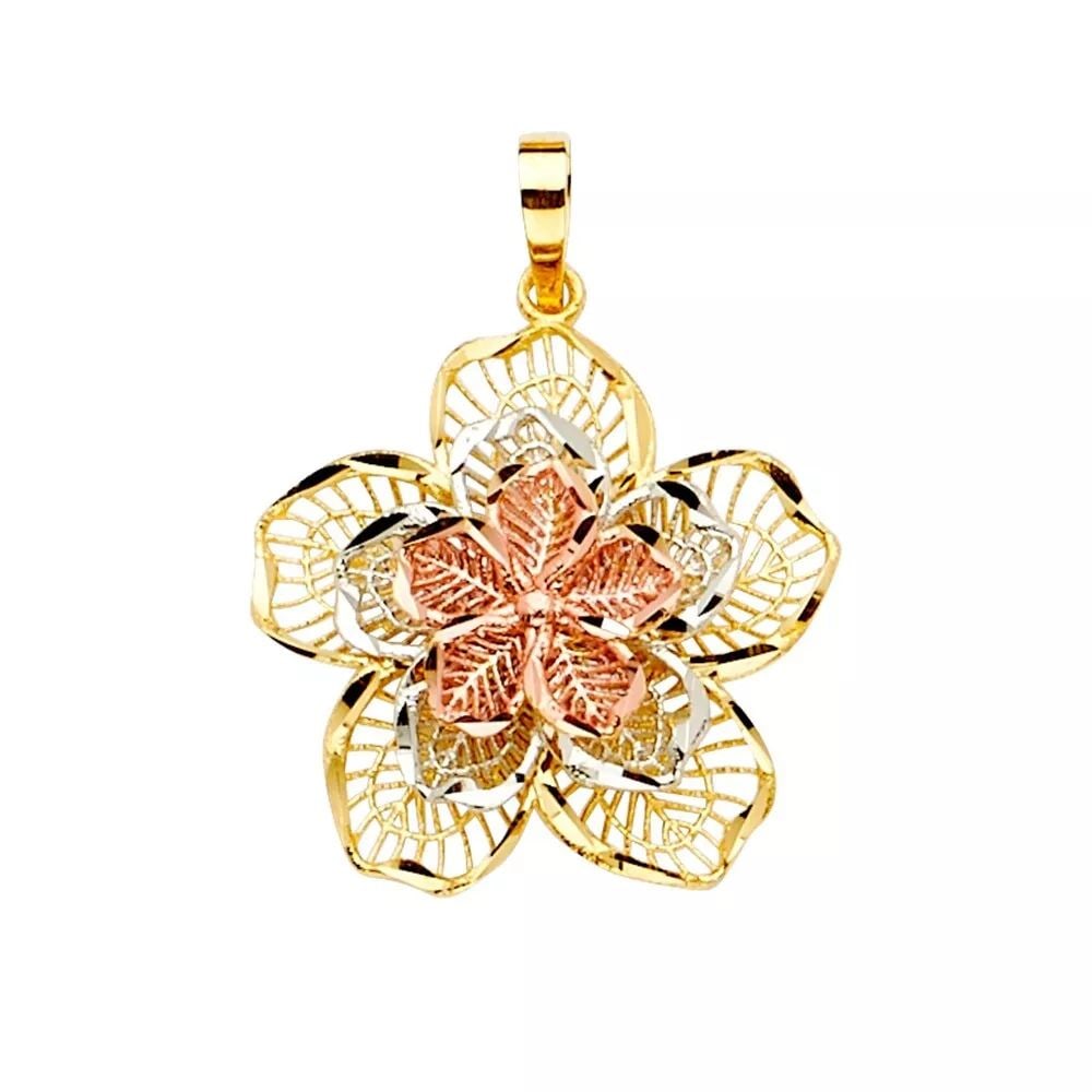 NEW 14K TRI COLOR GOLD FILIGREE FLOWER PENDANT 14K TRI COLOR GOLD NEW FILIGREE FLOWER PENDANT (1 of 2)