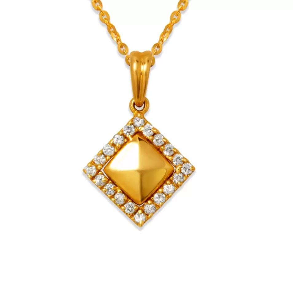 NEW 14K YELLOW GOLD DIAMOND-SHAPED CZ PENDANT 14K Yellow Gold Approx. 15mm High Polished/Cubic (1 of 2)