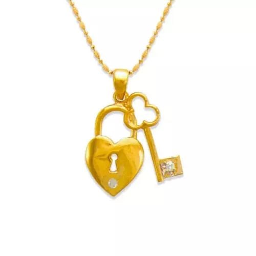 NEW 14K YELLOW GOLD HEART LOCKET AND KEY CZ PENDANT 14K Yellow Gold Approx. 16x18mm High (1 of 2)