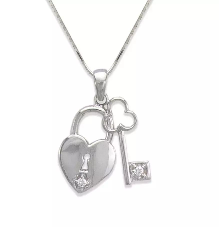 NEW 14K WHITE GOLD HEART LOCKET AND KEY CZ PENDANT 14K White Gold Approx. 16x18mm High (1 of 2)