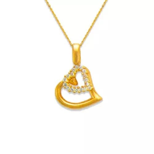 NEW 14K YELLOW GOLD TWO HEART CZ PENDANT 14K Yellow Gold Approx. 14x15mm High Polished/Cubic (1 of 2)