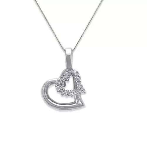 NEW 14K WHITE GOLD TWO HEART CZ PENDANT 14K White Gold Approx. 14x15mm High Polished/Cubic Zirconia/ (1 of 2)