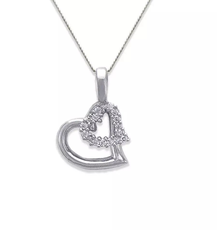 NEW 14K WHITE GOLD TWO HEART CZ PENDANT 14K White Gold Approx. 14x15mm High Polished/Cubic Zirconia/ (1 of 2)