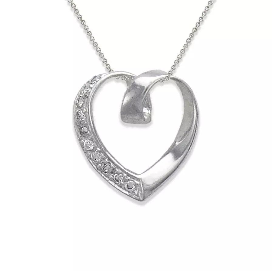 NEW 14K WHITE GOLD HEART CZ PENDANT 14K White Gold Approx. 15x16mm High Polished/Cubic Zirconia/ (1 of 2)