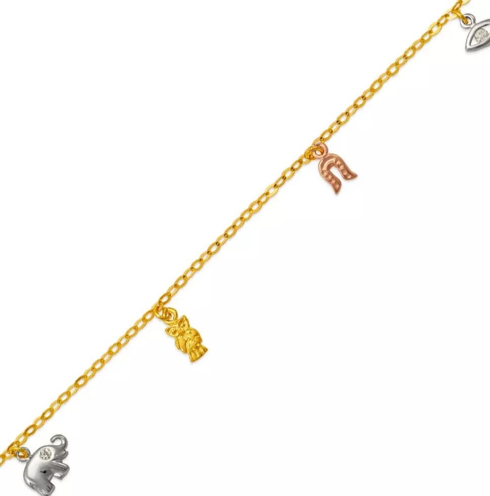 NEW 14K TRI COLOR GOLDLUCK CHARM ANKLET 14K Tri color Gold Approx. 2.0mm Bracelet, 10mm Charms High (1 of 2)