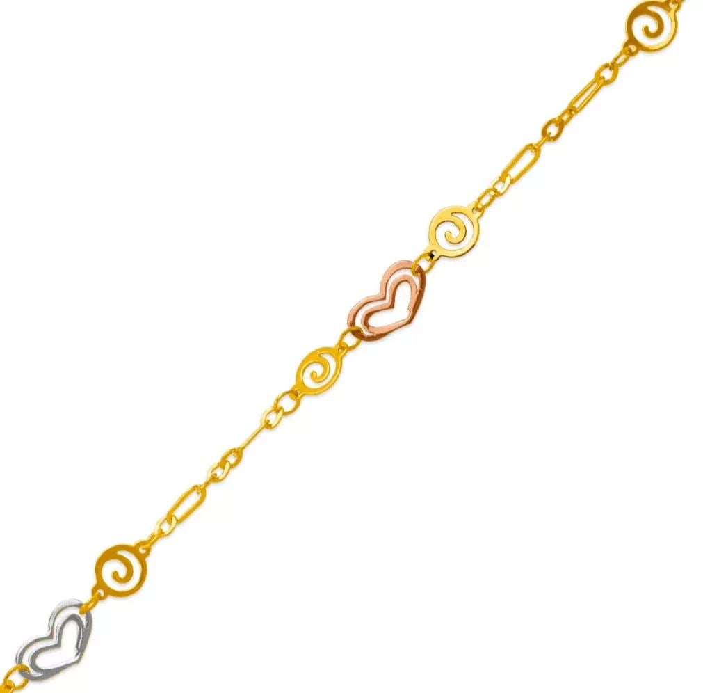 NEW 14K TRI COLOR GOLD CHARM ANKLET 14K Tri color Gold Approx. 2.5mm Link Approx. 6mm Charm High (1 of 2)