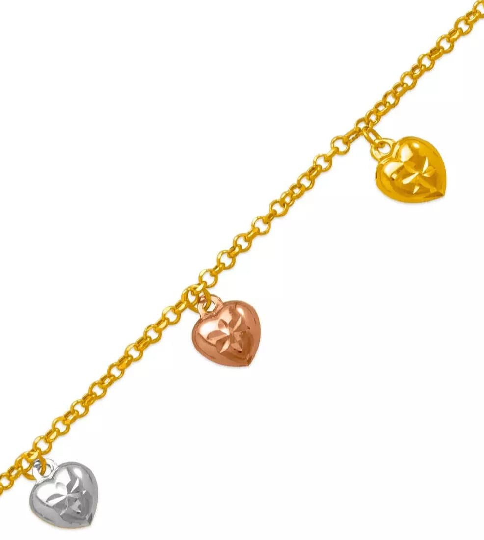NEW 14K TRI COLOR GOLD CHARM ANKLET 14K Tri color Gold Approx. 2.2mm Link Approx. 10mm Charm High (1 of 2)