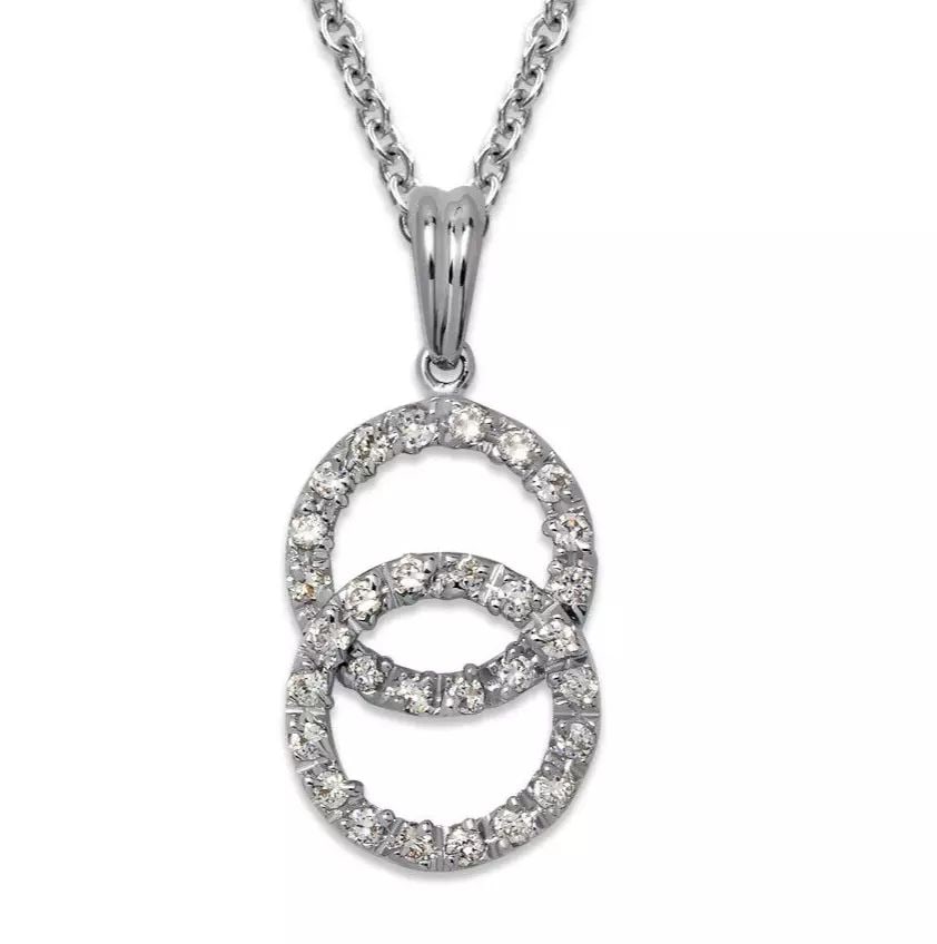 NEW 14K WHITE GOLD DOUBLE CIRCLE CZ PENDANT 14K White Gold Approx. 13x20mm High Polished/Cubic (1 of 2)