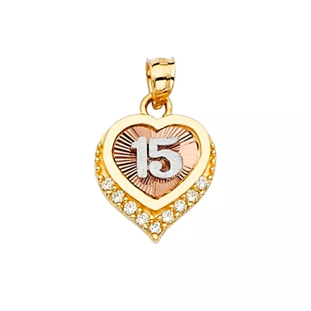 NEW 14K TRI COLOR GOLD CZ 15 YEARS PENDANT 14K TRI COLOR GOLD NEW CZ 15 YEARS PENDANT WEIGHT: 2g (1 of 2)