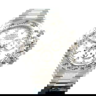 ROLEX DAYTONA COSMOGRAPH 116520 MEN'S WRISTWATCH STAINLESS STEEL 40MM BOX: ROLEX DAYTONA COSMOGRAPH 116520 MEN'S WRISTWATCH STAINLESS STEEL 40MM BOX This is a handsome authentic men's wristwatch from Rolex, the Daytona Chronometer is in stainless steel case with white dial,