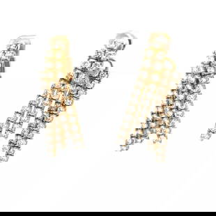 DIAMOND GOLD EARRINGS 5 CARATS 18K YELLOW VINTAGE DROP DANGLE: DIAMOND GOLD EARRINGS 5 CARATS 18K YELLOW VINTAGE DROP DANGLE This lovely vintage earrings are crafted from 18k yellow gold featuring four long strands cube style with prong set round cut diamonds, th