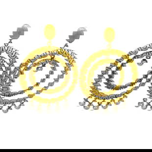MAZ DIAMOND 18K YELLOW GOLD SCALLOP STYLE DOUBLE HOOP DANGLE EARRINGS: MAZ DIAMOND 18K YELLOW GOLD SCALLOP STYLE DOUBLE HOOP DANGLE EARRINGS Maz Diamond 18k Yellow Gold Scallop Style Double Hoop Dangle Earrings Description These signed MAZ, fashionable earrings are craft