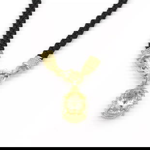 JUDITH RIPKA DIAMOND & CANARY CRYSTAL 18K YGOLD PENDANT LEATHER NECKLACE: JUDITH RIPKA DIAMOND & CANARY CRYSTAL 18K YGOLD PENDANT LEATHER NECKLACE Judith Ripka Diamond & Canary Crystal 18k YGold Pendant Leather Necklace Description This gorgeous authentic necklace is by Jud