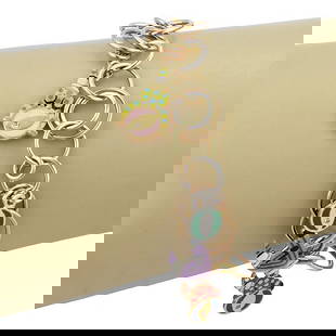 $8,050 NEW ROBERTA PORRATI BABY CARACOL 18K TRI COLOR GOLD CLOWN CHARM BRACELET: $8,050 NEW ROBERTA PORRATI BABY CARACOL 18K TRI COLOR GOLD CLOWN CHARM BRACELET $8,050 NEW Roberta Porrati Baby Caracol 18K Tri Color Gold Clown Diamond Enamel Charm Bracelet This authentic Porrati ch