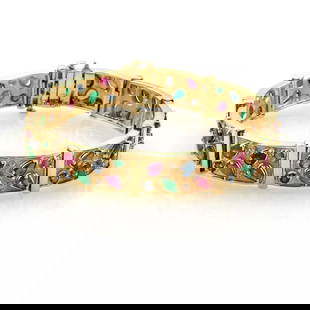 RUBY SAPPHIRE EMERALD BRACELET WITH DIAMONDS 14K YELLOW GOLD BAR LINK 10.35CT: RUBY SAPPHIRE EMERALD BRACELET WITH DIAMONDS 14K YELLOW GOLD BAR LINK 10.35CT 10.35ct Multi-Color Gems & Diamonds 14k Yellow Gold Bar Link Bracelet This is an impressive bracelet, it is crafted from s