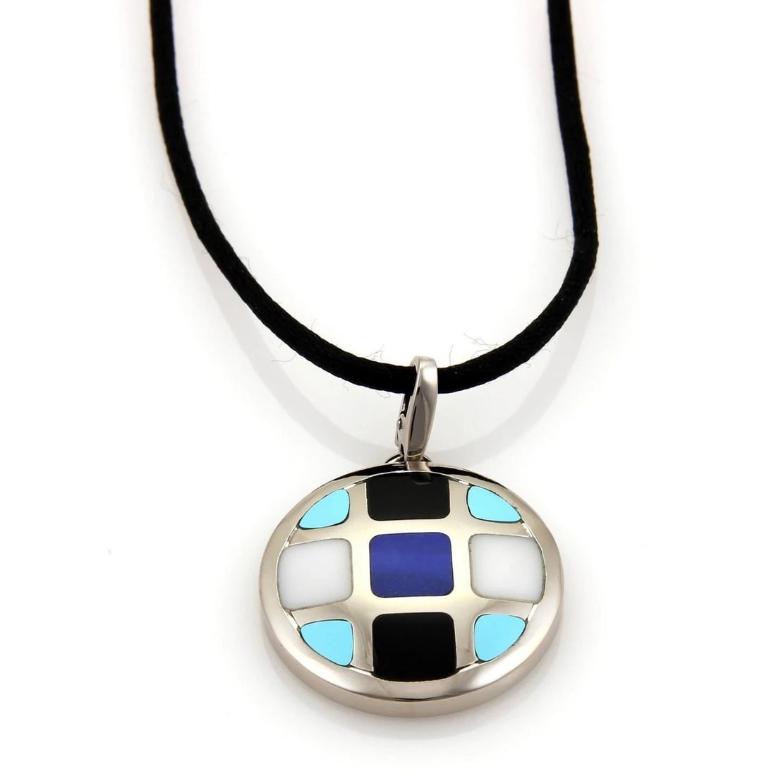 ONYX 18K WHITE GOLD PENDANT CORD NECKLACE (1 of 2)