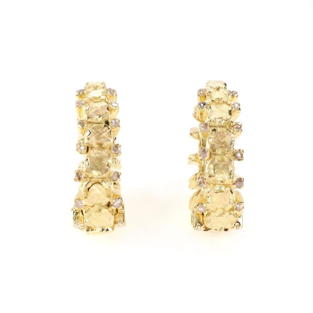 DESIGNER ROSE CUT DIAMOND 17K YELLOW GOLD FANCY OVAL HOOP EARRINGS (1 of 2)