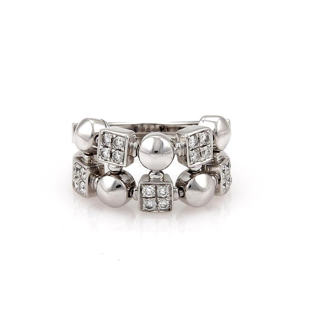 BVLGARI BULGARI LUCIA DIAMOND 18K WHITE GOLD GEOMETRIC SHAPE FLEX BAND RING (1 of 2)
