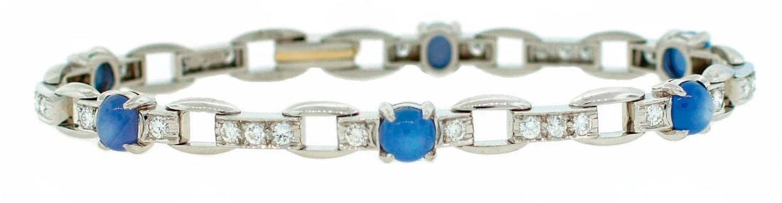 VINTAGE J.E. CALDWELL BRACELET STAR SAPPHIRE DIAMOND PLATINUM ORIGINAL BOX: VINTAGE J.E. CALDWELL BRACELET STAR SAPPHIRE DIAMOND PLATINUM ORIGINAL BOX VK JRTOO Art Deco 1930s Carved Jade Black Onyx Diamond Platinum Bracelet Delicate feminine bracelet created by J.E. Caldwell