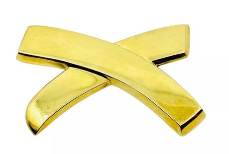 TIFFANY & CO. PALOMA PICASSO GRAFFITI X BROOCH PIN: TIFFANY & CO. PALOMA PICASSO GRAFFITI X BROOCH PIN DESIGNER: Paloma Picasso for Tiffany & Co. CIRCA: 1980’s MATERIALS: 18k Yellow Gold WEIGHT: 27.4 grams MEASUREMENTS: 1 5/8" x 2 1/2" HALLMARKS: Tif