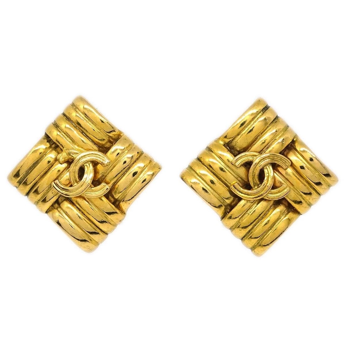 CHANEL RHOMBUS EARRINGS CLIP-ON GOLD (1 of 2)