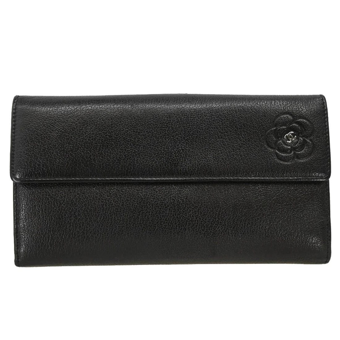 CHANEL BLACK CALFSKIN CAMELLIA LONG WALLET (1 of 2)