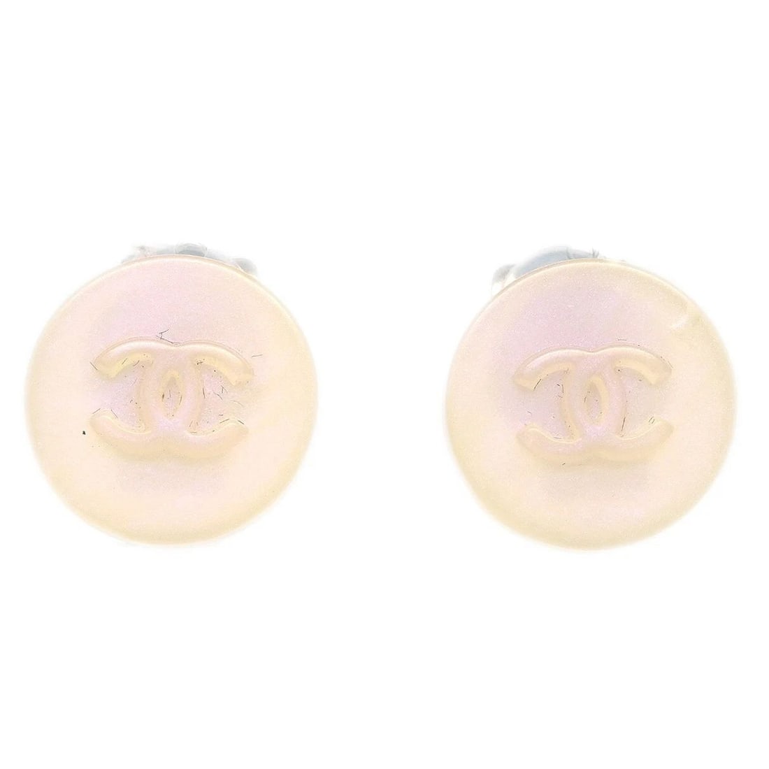 CHANEL BUTTON EARRINGS CLIP-ON WHITE (1 of 2)