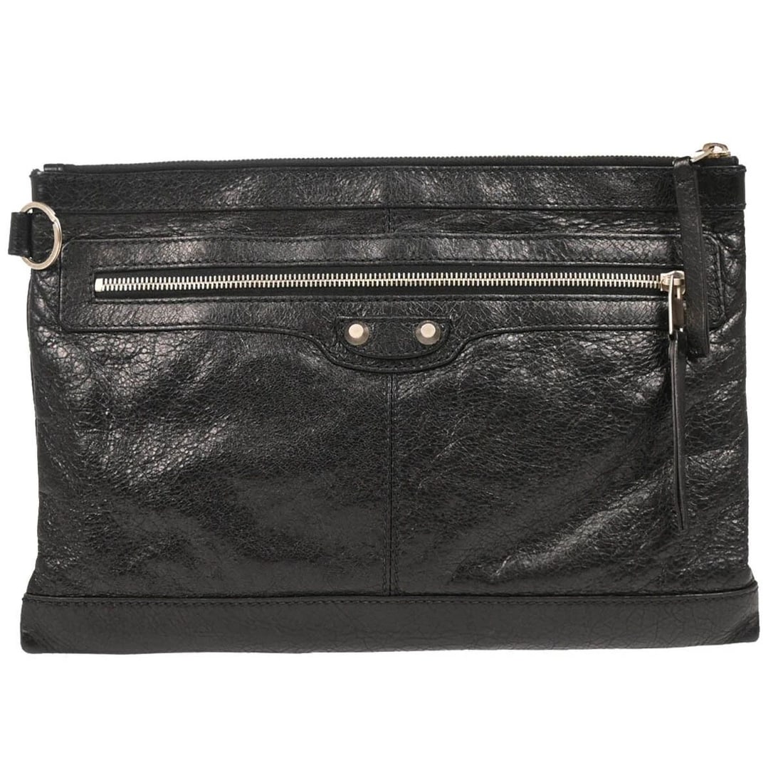 BALENCIAGA BLACK LAMBSKIN CLIP M CLUTCH BAG (1 of 2)