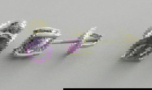 NEW 14K WHITE GOLD LADIES GIRLS AMETHYST STUD EARRINGS: NEW 14K WHITE GOLD AMETHYST STUDSNew 14K white gold amethyst studs2ct (1ct each ear)Earrings have a polished finish Strong well made screw backsStamp: 14k